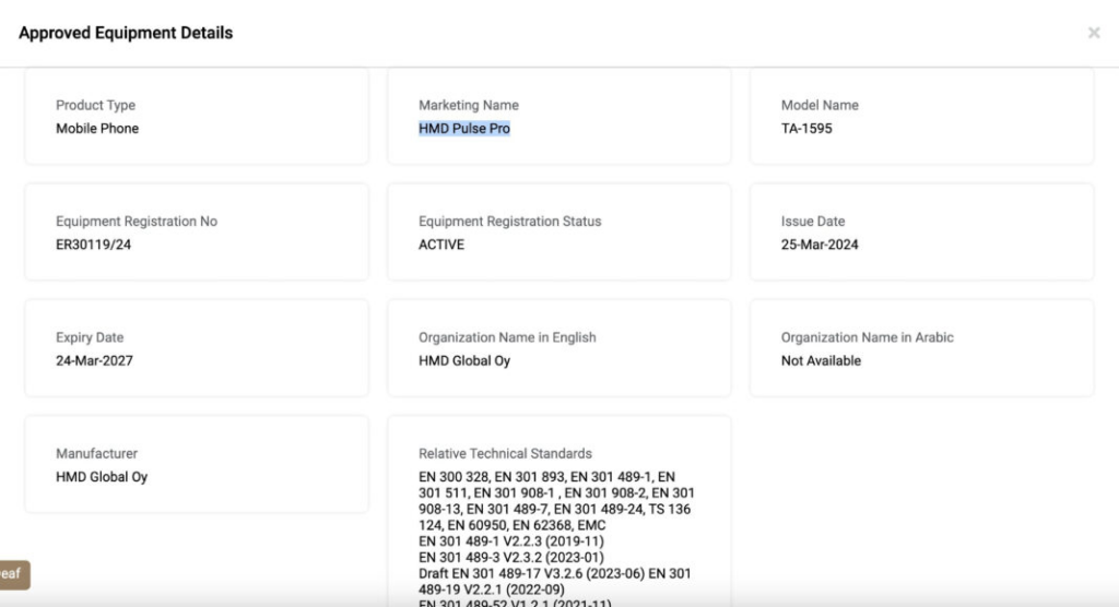 HMD Pulse Pro listing