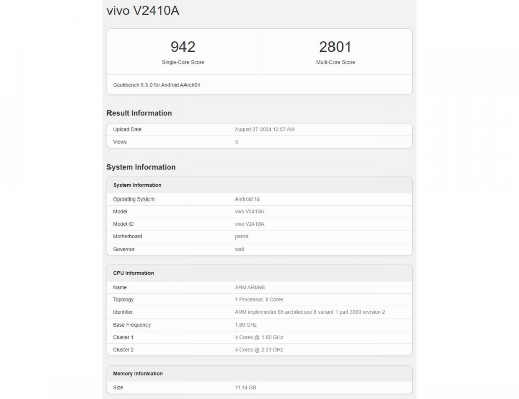 vivo Y300 Pro Geekbench listing