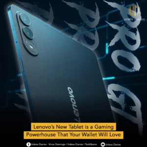 Here are a few alternate text options for your title: "A conceptual image of a sleek and powerful Lenovo tablet, with gaming-related visuals and a glowing aura to represent its 'powerhouse' capabilities, all while remaining visually accessible and affordable.