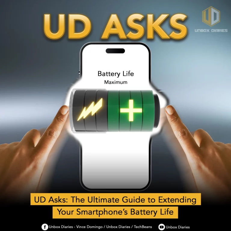 Two hands gently cradle a glowing white smartphone outline, which contains a large green and black battery icon with a lightning bolt and plus sign. The text "Battery Life Maximum" is visible on the phone screen, illustrating a discussion about extending battery life.