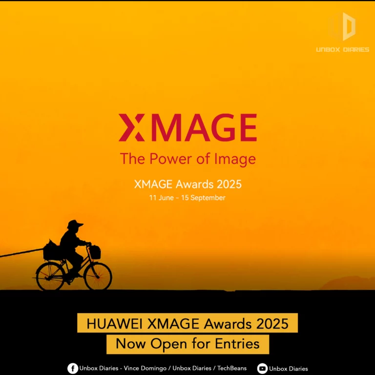 A banner for the HUAWEI XMAGE Awards 2025. It features a person on a bicycle silhouetted against a bright orange and yellow sunset. The text "XMAGE The Power of Image" is in the center, with "XMAGE Awards 2025" and the dates "11 June - 15 September" below it. A yellow bar at the bottom announces "HUAWEI XMAGE Awards 2025 Now Open for Entries."