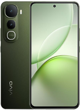 back and front angle of a green vivo y400 5g smartphone. the back showing two camera cutouts and a flash and the front showing a light green visual.