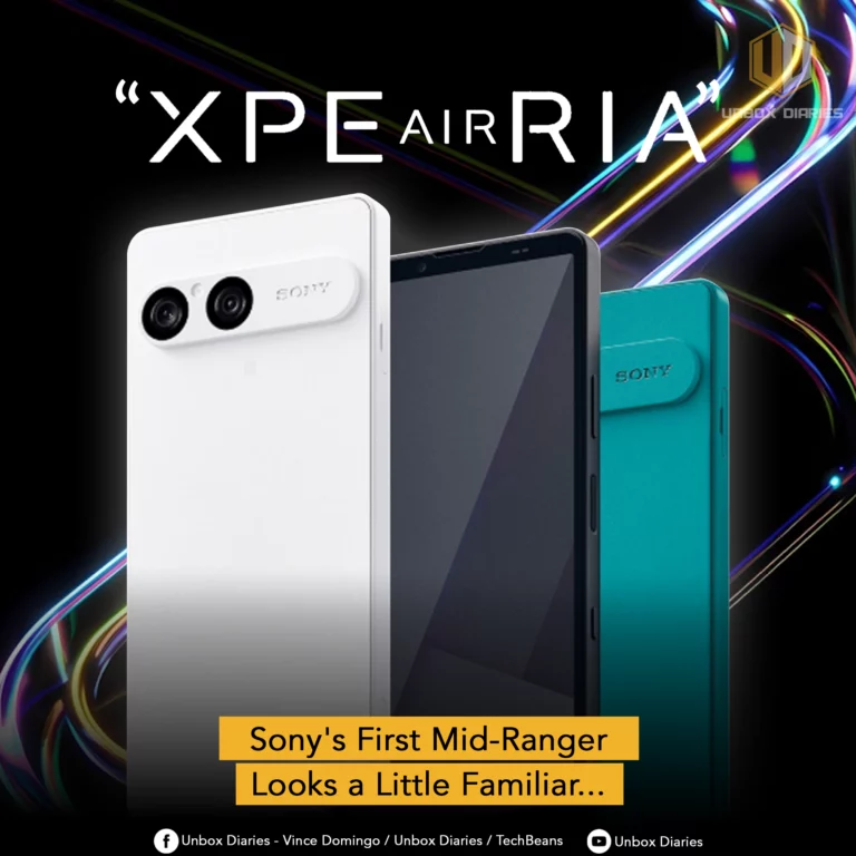 A promotional image for the Sony Xperia 10 VII, showing the white, black, and turquoise models from the back with their Pixel-like horizontal camera bar design.