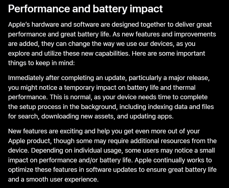 apple ios 26 update and report about the performance and battery impact.