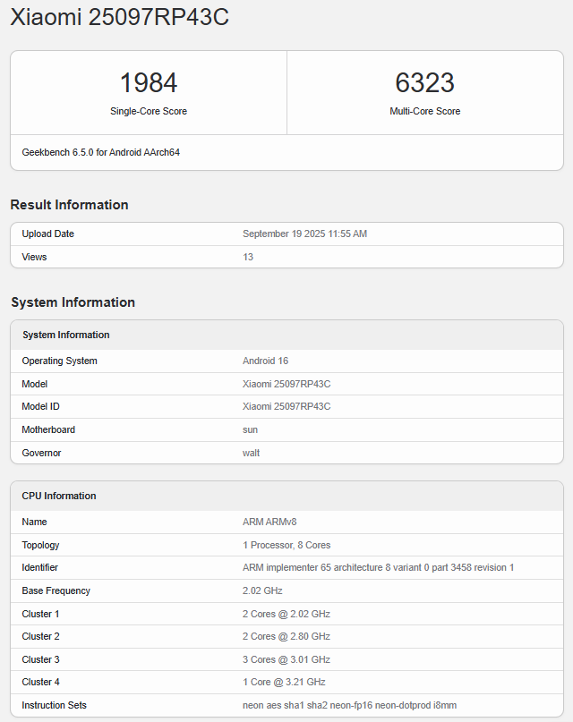 xiaomi pad 8 geekbench listing.