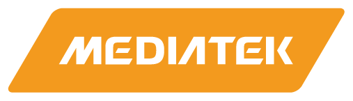 The MediaTek logo featuring the company name in bold, white, stylized letters centered within an orange, parallelogram shape.