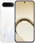 a product photo of the realme 16 showing both the rear and the front angle. The rear contains a horizontal camera island with what looks to be three cameras and a marble-like rear panel design.