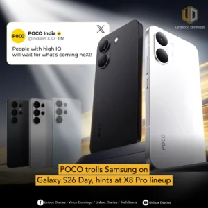 POCO trolls Samsung on Galaxy S26 Day, hints at X8 Pro lineup.
