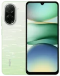 Front and back view of a light green REDMI A7 Pro. The back features a wavy, textured pattern with a vertical pill-shaped camera module containing two large lenses. The front shows a slim-bezel display with a teardrop notch at the top for the selfie camera.