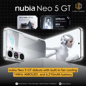 nubia Neo 5 GT debuts with built-in fan cooling, 144Hz AMOLED, and 6,210mAh battery.