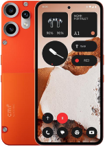 The image CMF Phone 2 Pro features a smartphone with a bold, vibrant orange modular design, accented by visible silver screws and a dual-tone rear finish. The back showcases a circular triple-camera system, while the front display reveals a minimalist user interface with monochrome widgets and a textured, earthy wallpaper. Its industrial aesthetic is completed by the "cmf by Nothing" branding and a unique tactile build that emphasizes a modern, functional style.