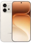 A front and back view of the HONOR 600 Pro smartphone in a Cream/Off-White color. The back features a prominent square camera island with three large circular lenses arranged in a triangular pattern. The front shows a full-screen display with a centered pill-shaped cutout at the top and a warm, flowing abstract wallpaper in shades of bronze and gold.