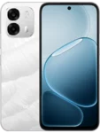 A front and back view of the OPPO A6s 5G smartphone in a marble-textured white finish. The front shows a full-screen display with a centered punch-hole selfie camera and a blue bubble-themed wallpaper. The back features a dual-camera setup in a rounded square module at the top left and a subtle OPPO logo at the bottom.