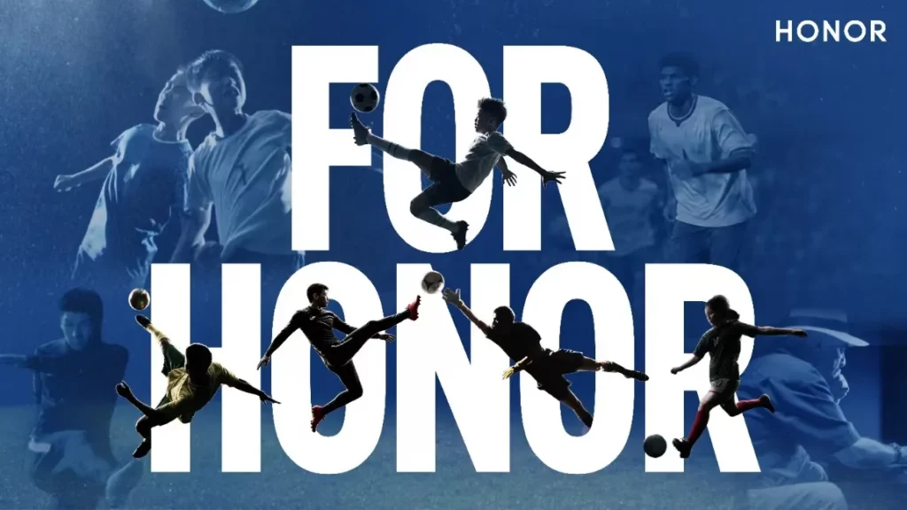 A website article layout featuring a blurred blue background with the text "UNBOX DIARIES / ARTICLES" in the top left corner and a small logo in the top right. In the center is a framed promotional banner for the "#ForHONOR" campaign showing football players in motion around large white text that reads "FOR HONOR". The bottom of the image features social media handles for Unbox Diaries, Vince Domingo, and TechBeans.