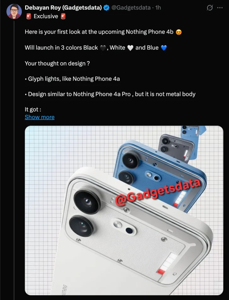 Nothing Phone (4b) Leaks in Three Colors Ahead of July 7 Launch, Snapdragon 6 Gen 4 Confirmed