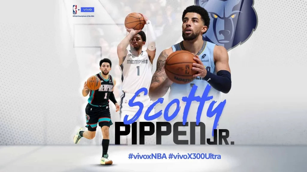 A promotional banner from vivo showing Memphis Grizzlies' player Scotty Pippen Jr.