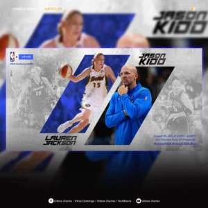 Promotional banner for Unbox Diaries featuring WNBA legend Lauren Jackson playing basketball on the left and NBA legend Jason Kidd in a blue sweater on the right, promoting a vivo fan meet-and-greet event on August 28, 2026, at SM Megamall.