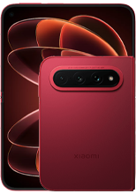 A red folding Xiaomi 18 Fold smartphone shown both open and folded, featuring a large inner main display with an abstract oval wallpaper background, and a red rear panel equipped with a horizontal triple-camera island and subtle Xiaomi branding.